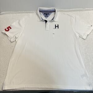 Tommy Hilfiger Men’s Custom Fit Polo Shirt White H Chest Logo Red 85, Sz XXL